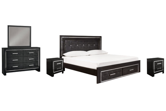 Kaydell King Panel Bed with Storage with Mirrored Dresser and 2 Nightstands Rent Wise Rent To Own Jacksonville, Florida