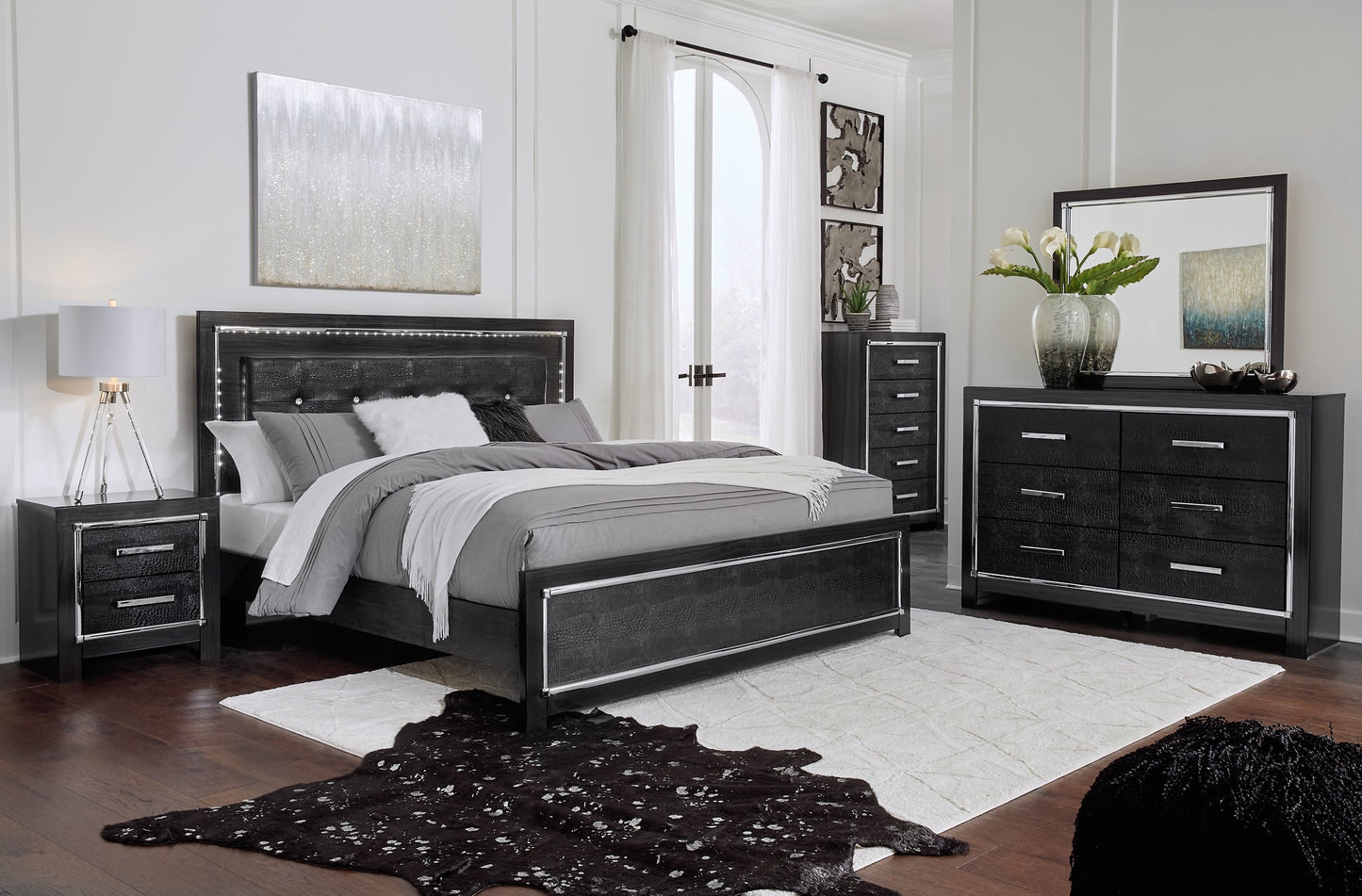 Kaydell King Upholstered Panel Bed with Mirrored Dresser Rent Wise Rent To Own Jacksonville, Florida