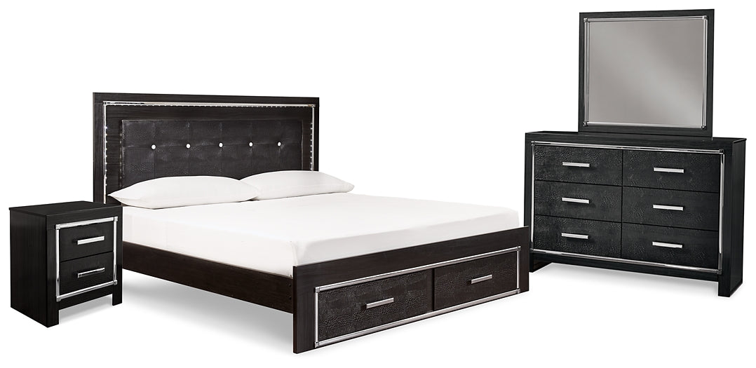 Kaydell King Upholstered Panel Bed with Mirrored Dresser and Nightstand Rent Wise Rent To Own Jacksonville, Florida