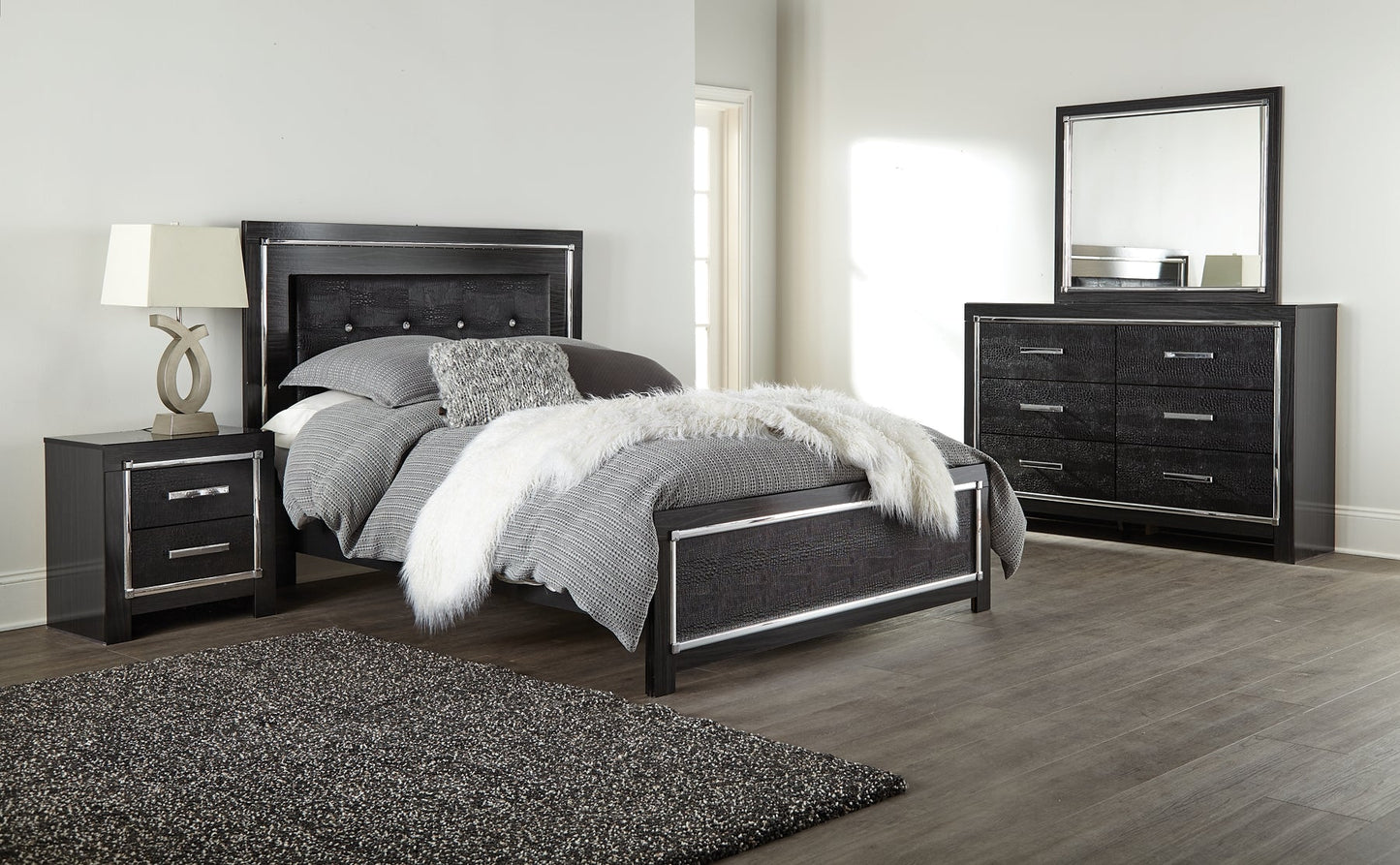 Kaydell Queen Upholstered Panel Bed with Mirrored Dresser Rent Wise Rent To Own Jacksonville, Florida