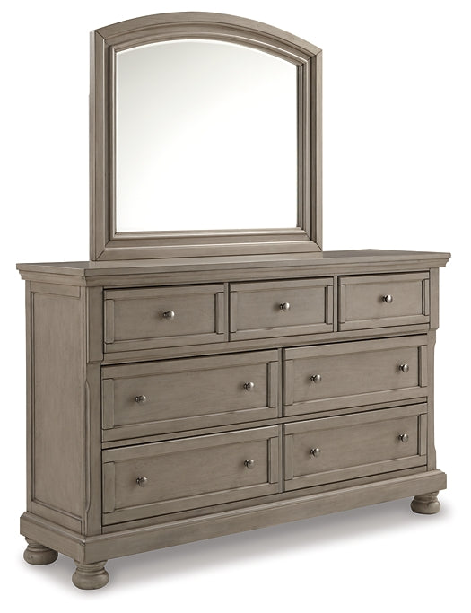 Lettner California King Panel Bed with Mirrored Dresser, Chest and 2 Nightstands Rent Wise Rent To Own Jacksonville, Florida