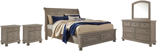 Lettner California King Sleigh Bed with Mirrored Dresser and 2 Nightstands Rent Wise Rent To Own Jacksonville, Florida