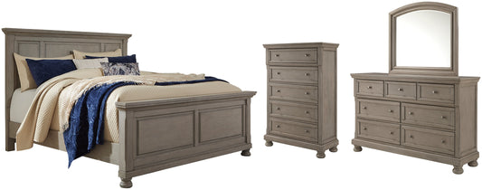 Lettner Queen Panel Bed with Mirrored Dresser and 2 Nightstands Rent Wise Rent To Own Jacksonville, Florida