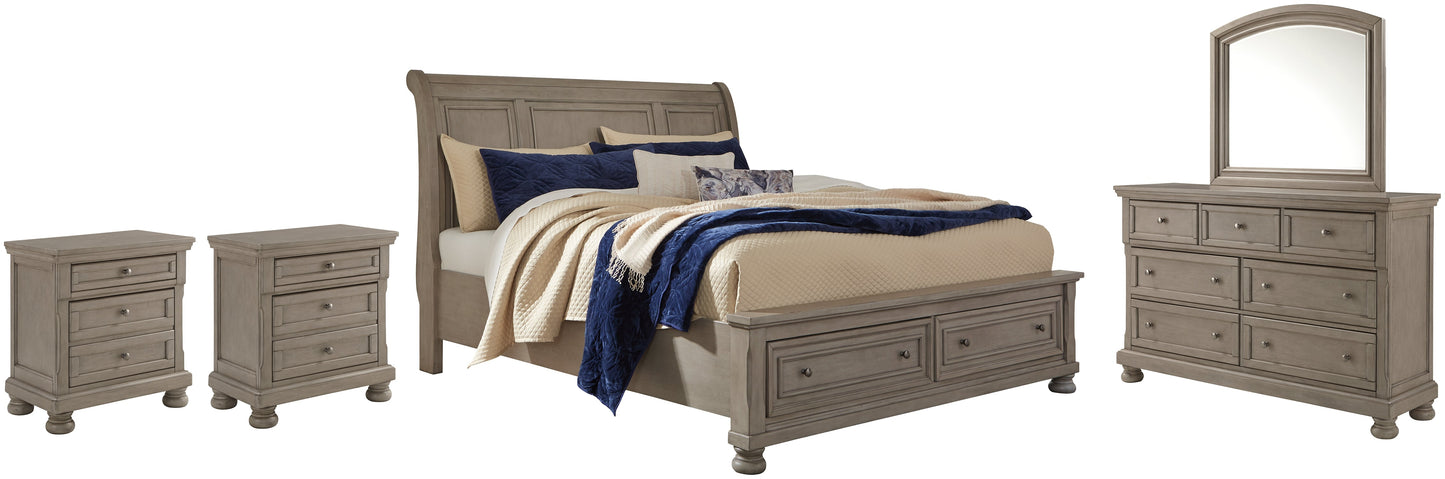 Lettner Queen Sleigh Bed with 2 Storage Drawers with Mirrored Dresser and 2 Nightstands Rent Wise Rent To Own Jacksonville, Florida