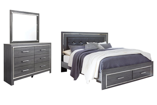 Lodanna King Panel Bed with 2 Storage Drawers with Mirrored Dresser Rent Wise Rent To Own Jacksonville, Florida