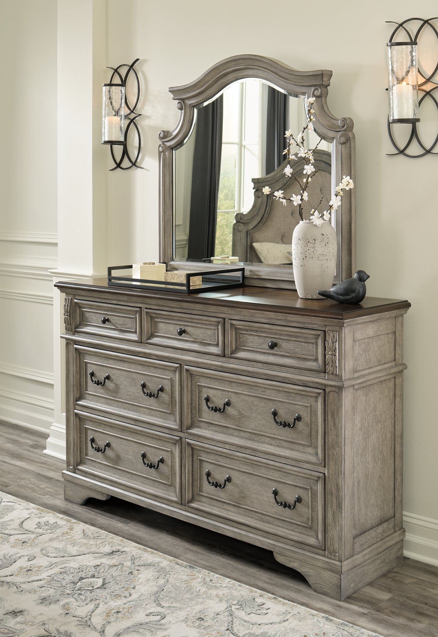 Lodenbay California King Panel Bed with Mirrored Dresser, Chest and Nightstand Rent Wise Rent To Own Jacksonville, Florida