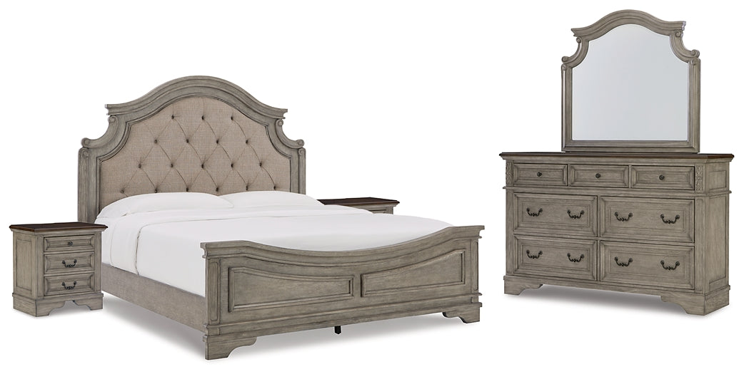 Lodenbay California King Panel Bed with Mirrored Dresser and 2 Nightstands Rent Wise Rent To Own Jacksonville, Florida