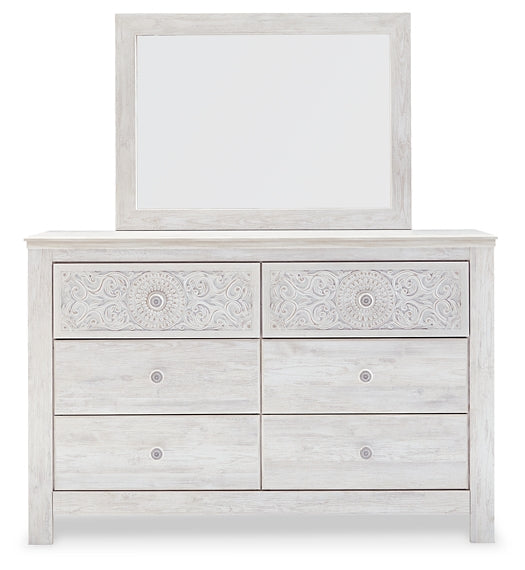 Paxberry King Panel Bed with Mirrored Dresser, Chest and 2 Nightstands Rent Wise Rent To Own Jacksonville, Florida