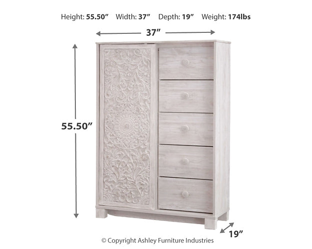 Paxberry Queen Panel Bed with Mirrored Dresser, Chest and Nightstand Rent Wise Rent To Own Jacksonville, Florida