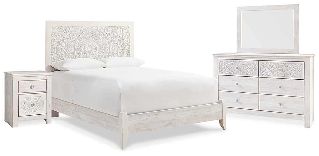 Paxberry Queen Panel Bed with Mirrored Dresser and Nightstand Rent Wise Rent To Own Jacksonville, Florida