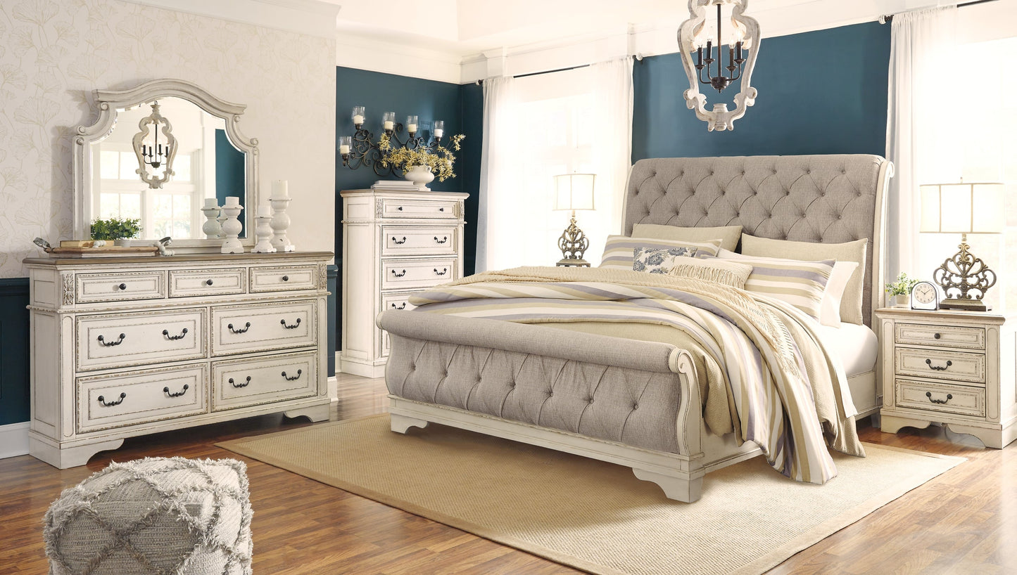 Realyn California King Sleigh Bed with Mirrored Dresser, Chest and Nightstand Rent Wise Rent To Own Jacksonville, Florida