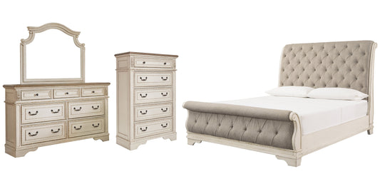 Realyn California King Sleigh Bed with Mirrored Dresser and Chest Rent Wise Rent To Own Jacksonville, Florida