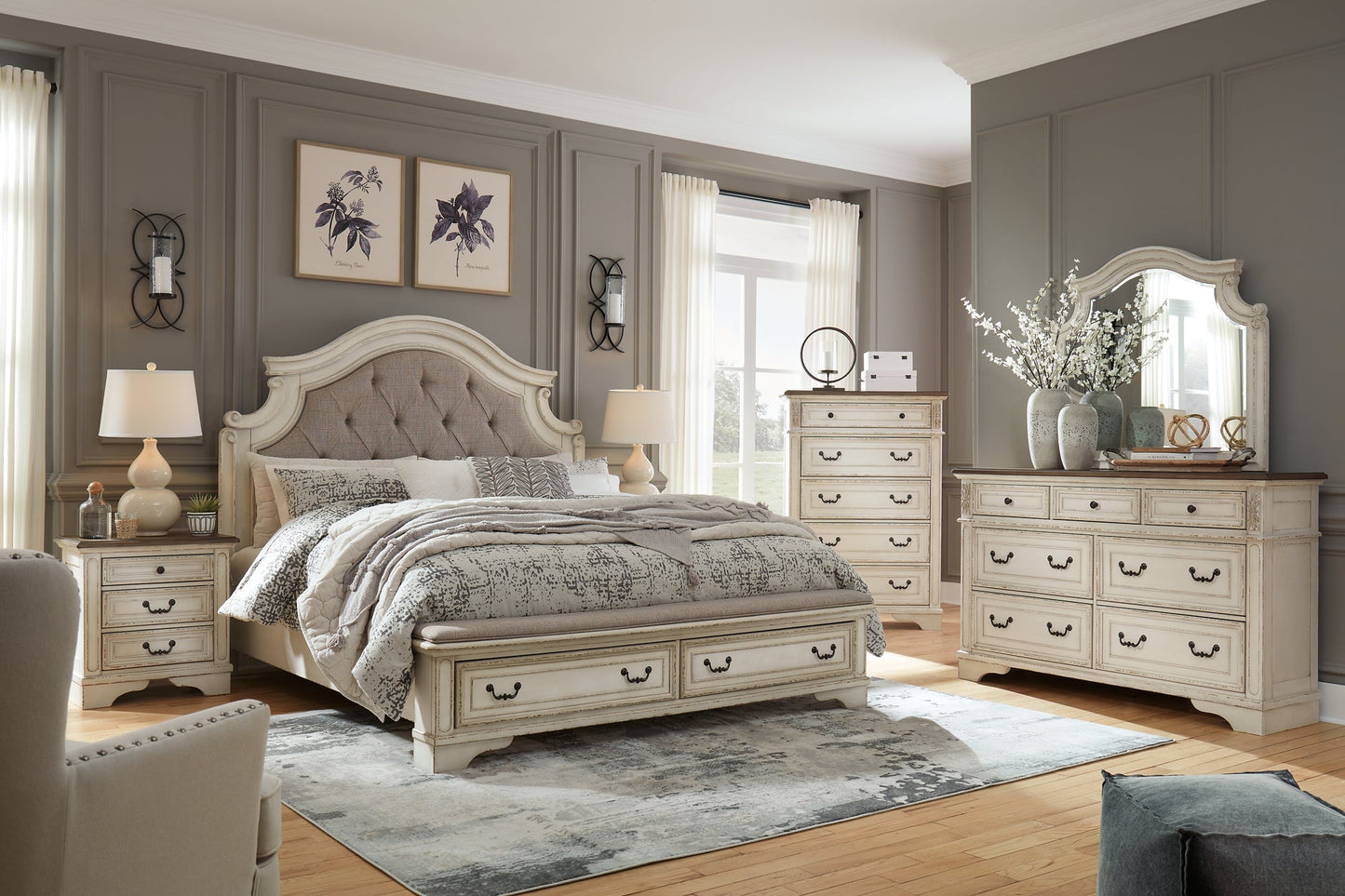 Realyn King Upholstered Bed with Mirrored Dresser Rent Wise Rent To Own Jacksonville, Florida