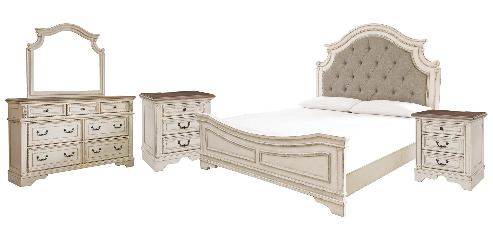 Realyn King Upholstered Panel Bed with Mirrored Dresser and 2 Nightstands Rent Wise Rent To Own Jacksonville, Florida