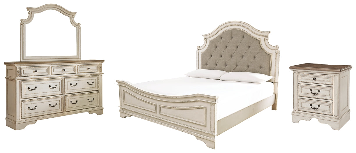 Realyn King Upholstered Panel Bed with Mirrored Dresser and Nightstand Rent Wise Rent To Own Jacksonville, Florida