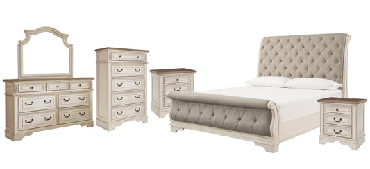 Realyn Queen Sleigh Bed with Mirrored Dresser, Chest and 2 Nightstands Rent Wise Rent To Own Jacksonville, Florida