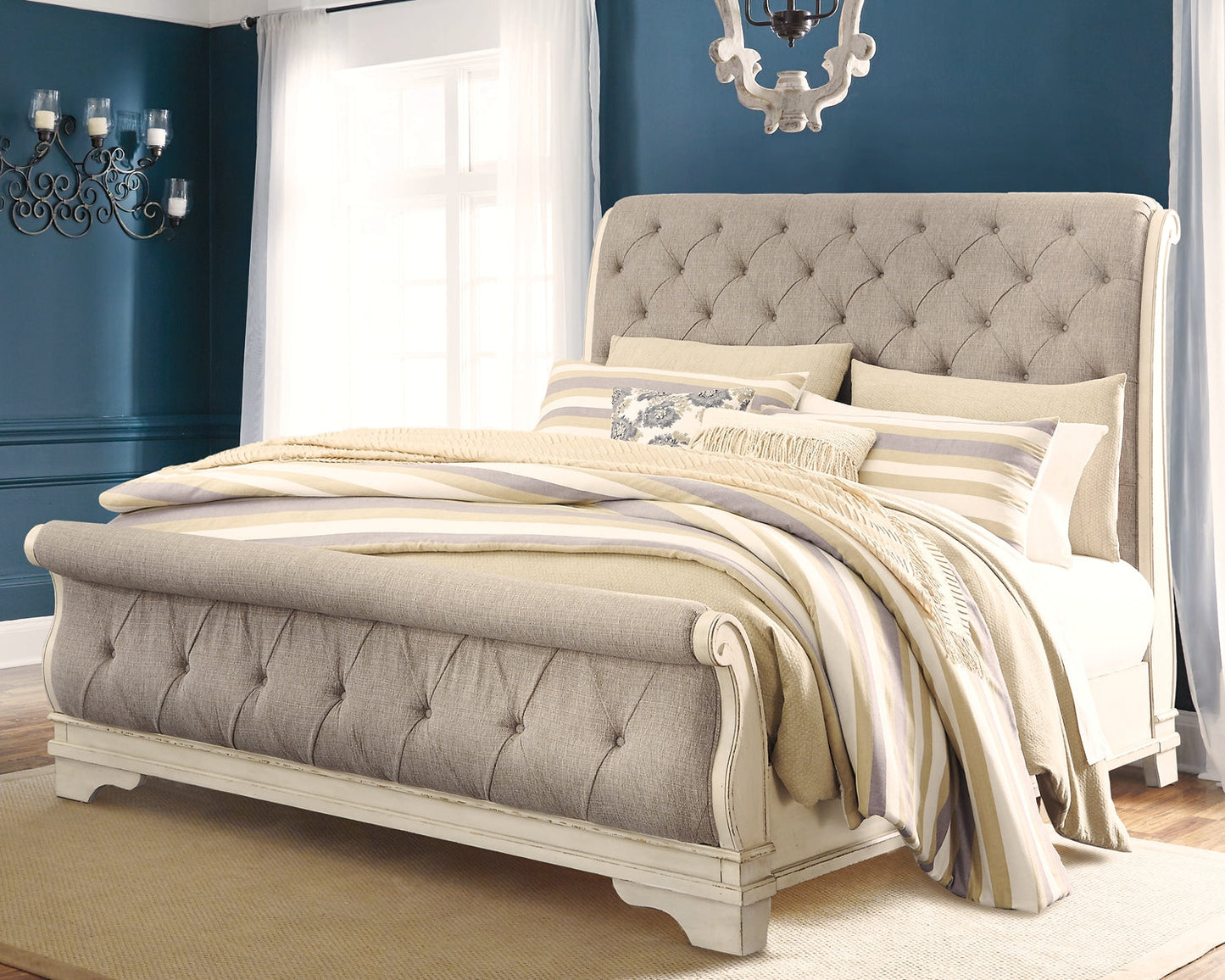 Realyn Queen Sleigh Bed with Mirrored Dresser and 2 Nightstands Rent Wise Rent To Own Jacksonville, Florida