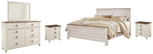 Willowton California King Panel Bed with Mirrored Dresser and 2 Nightstands Rent Wise Rent To Own Jacksonville, Florida