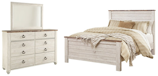 Willowton Queen Panel Bed with Mirrored Dresser Rent Wise Rent To Own Jacksonville, Florida