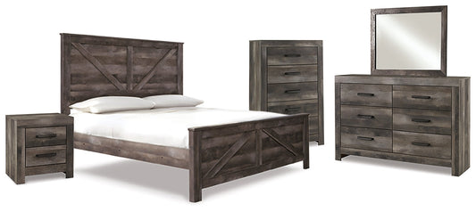 Wynnlow King Crossbuck Panel Bed with Mirrored Dresser, Chest and Nightstand Rent Wise Rent To Own Jacksonville, Florida