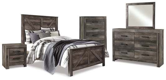 Wynnlow Queen Crossbuck Panel Bed with Mirrored Dresser, Chest and Nightstand Rent Wise Rent To Own Jacksonville, Florida