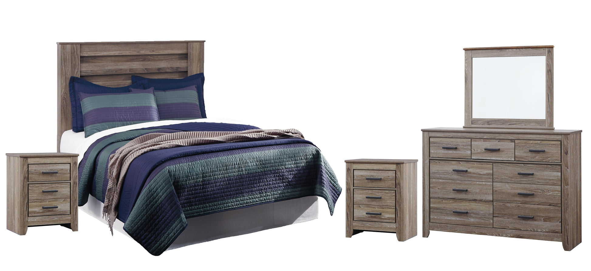 Zelen Full Panel Headboard with Mirrored Dresser and 2 Nightstands Rent Wise Rent To Own Jacksonville, Florida