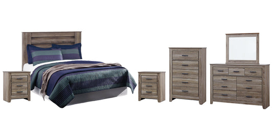 Zelen King/California King Panel Headboard with Mirrored Dresser, Chest and 2 Nightstands Rent Wise Rent To Own Jacksonville, Florida