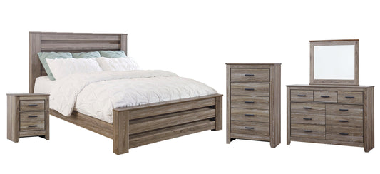 Zelen King Panel Bed with Mirrored Dresser, Chest and 2 Nightstands Rent Wise Rent To Own Jacksonville, Florida