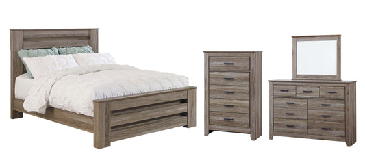 Zelen Queen Panel Bed with Mirrored Dresser and Chest Rent Wise Rent To Own Jacksonville, Florida