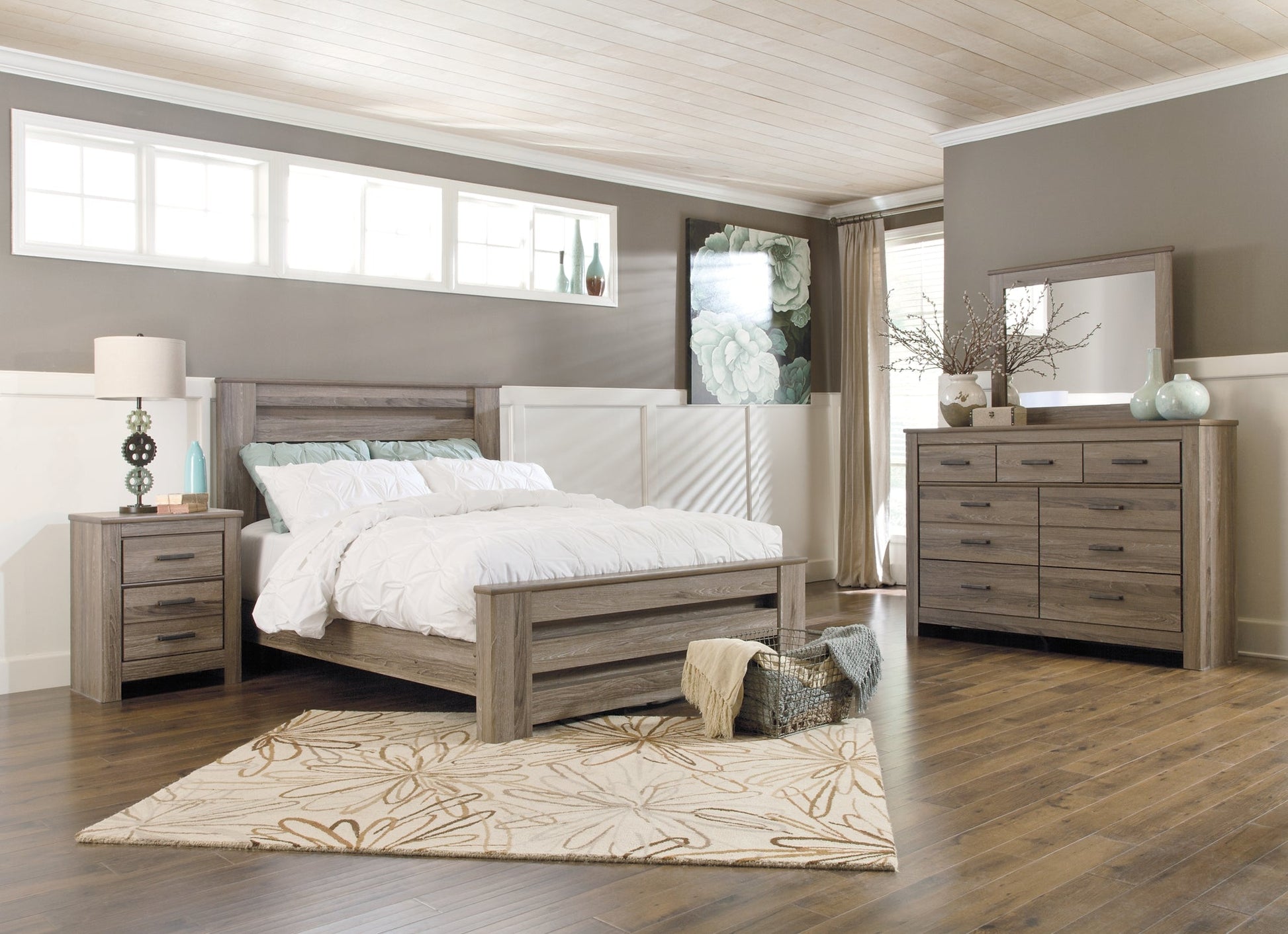 Zelen Queen Panel Bed with Mirrored Dresser and Nightstand Rent Wise Rent To Own Jacksonville, Florida