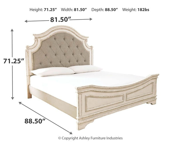 Realyn  Upholstered Panel Bed With Mirrored Dresser