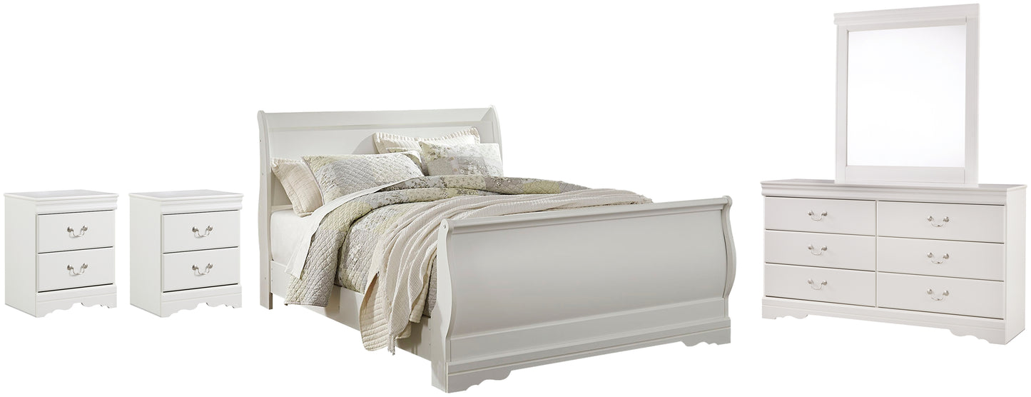 Anarasia  Sleigh Bed With Mirrored Dresser And 2 Nightstands