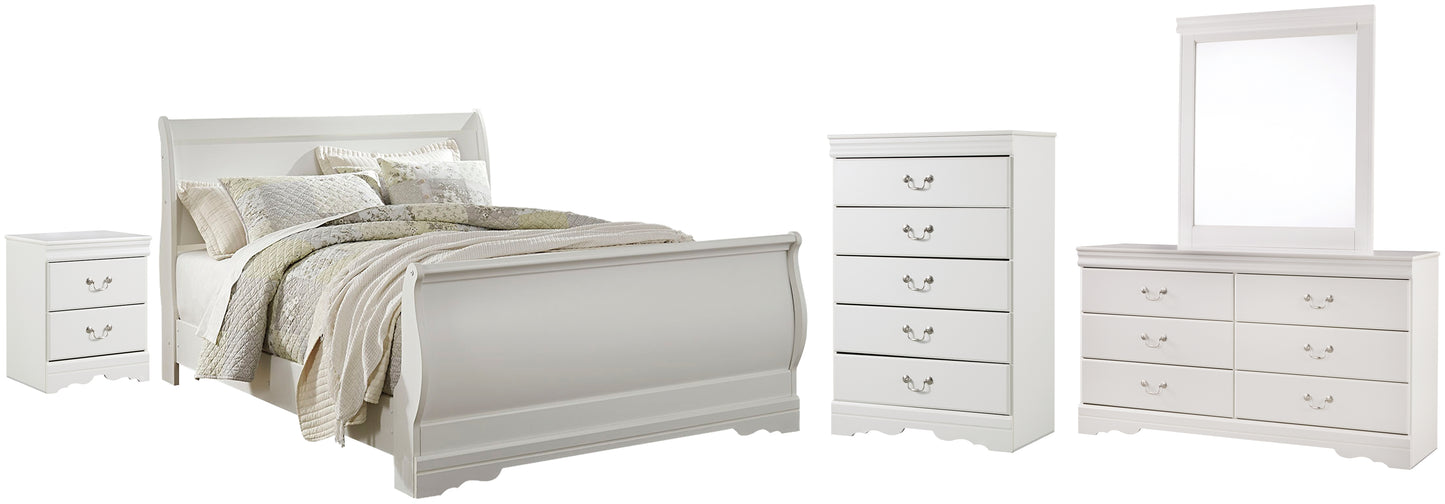 Anarasia  Sleigh Bed With Mirrored Dresser, Chest And Nightstand