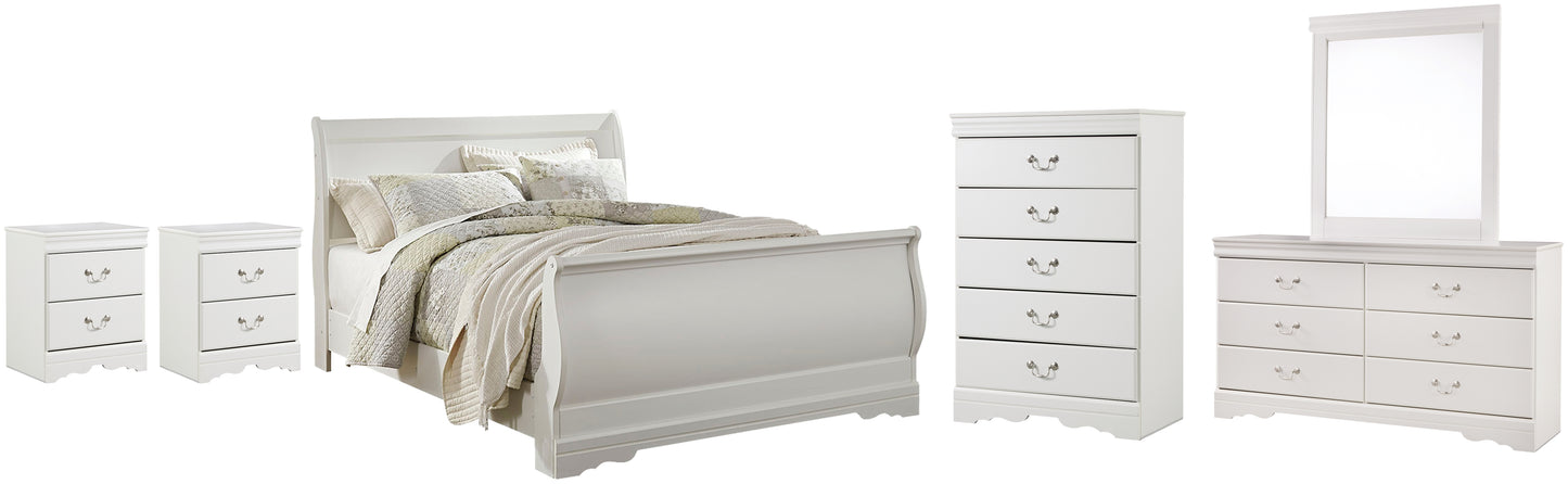 Anarasia  Sleigh Bed With Mirrored Dresser, Chest And 2 Nightstands