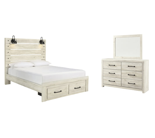 Cambeck  Panel Bed With 2 Storage Drawers With Mirrored Dresser