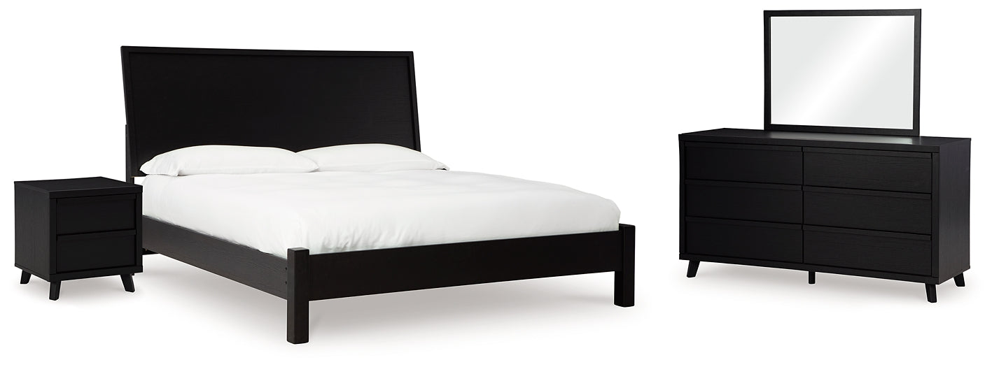 Danziar  Panel Bed With Mirrored Dresser And Nightstand