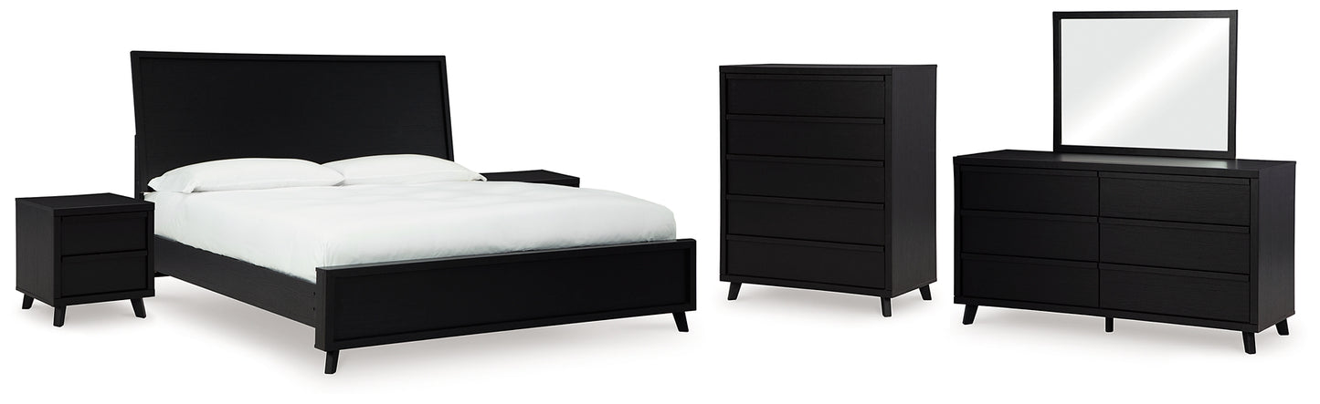 Danziar  Panel Bed With Mirrored Dresser, Chest And 2 Nightstands