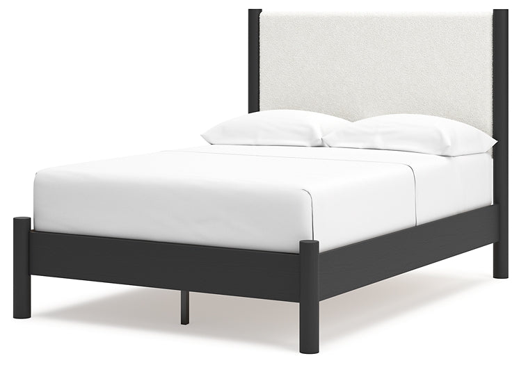 Cadmori  Upholstered Panel Bed With Mirrored Dresser And 2 Nightstands