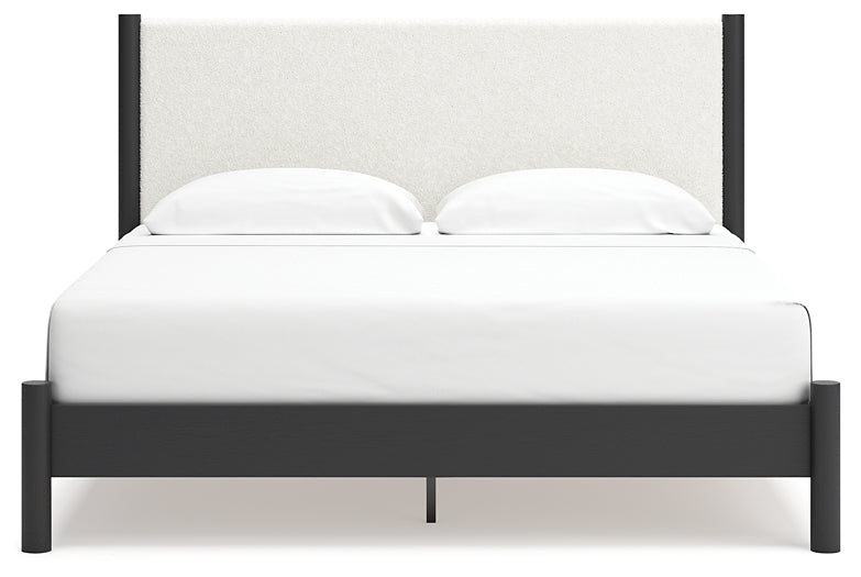 Cadmori  Upholstered Panel Bed With Mirrored Dresser And Chest