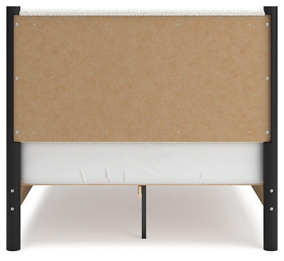 Cadmori  Upholstered Panel Bed With Mirrored Dresser, Chest And Nightstand