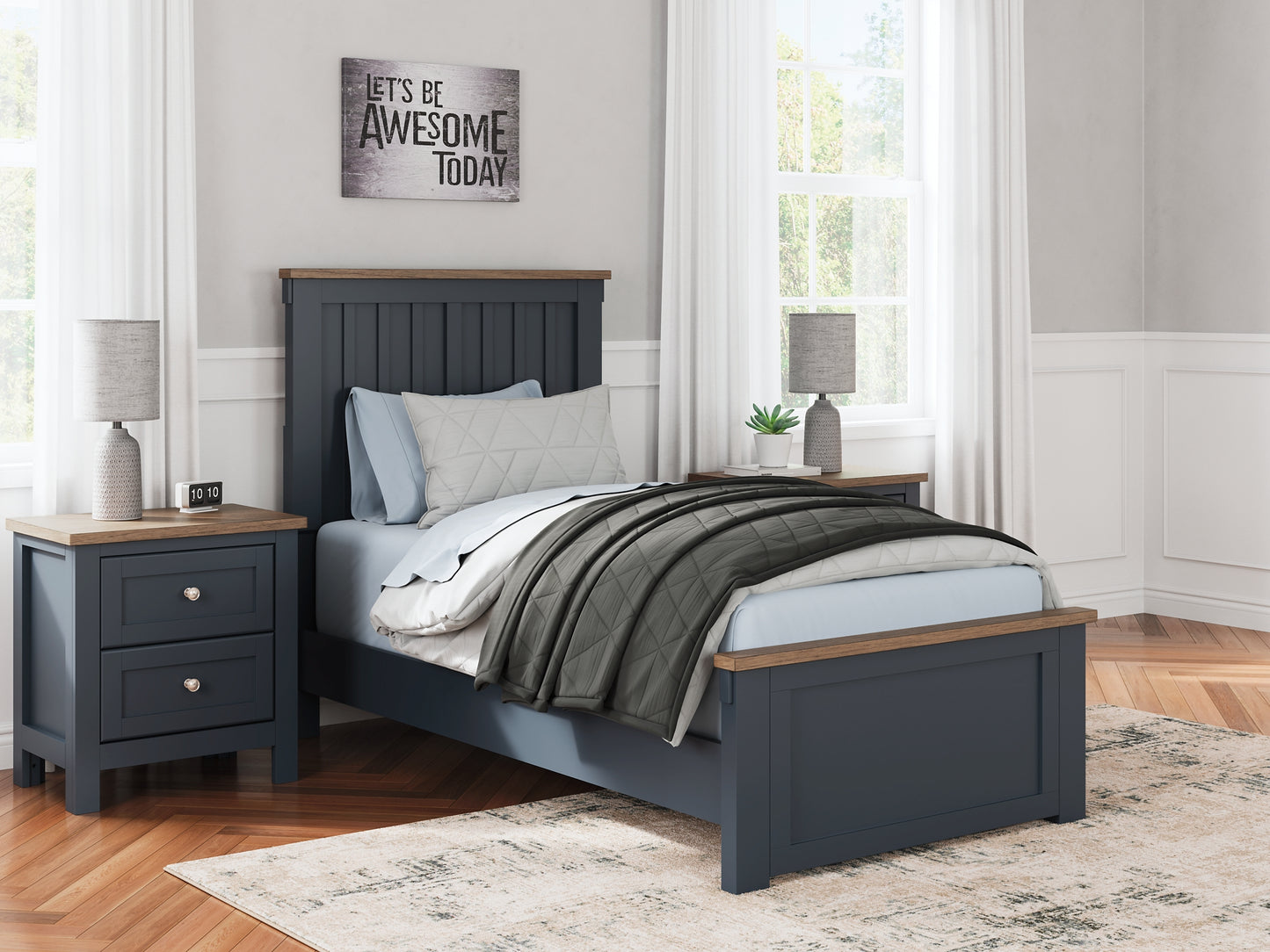 Landocken  Panel Bed With Mirrored Dresser And 2 Nightstands