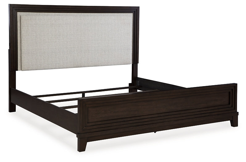 Neymorton  Upholstered Panel Bed With Mirrored Dresser