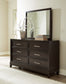 Neymorton  Upholstered Panel Bed With Mirrored Dresser And Nightstand