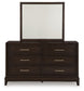 Neymorton California  Upholstered Panel Bed With Mirrored Dresser And Chest