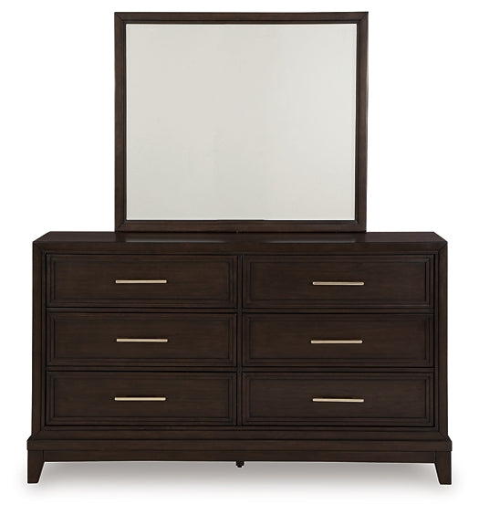 Neymorton California  Upholstered Panel Bed With Mirrored Dresser