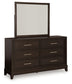 Neymorton California  Upholstered Panel Bed With Mirrored Dresser