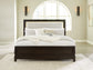 Neymorton California  Upholstered Panel Bed With Mirrored Dresser