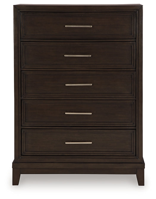 Neymorton California  Upholstered Panel Bed With Mirrored Dresser, Chest And Nightstand