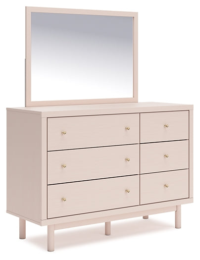 Wistenpine  Upholstered Panel Bed With Mirrored Dresser