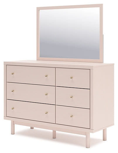 Wistenpine  Upholstered Panel Bed With Mirrored Dresser